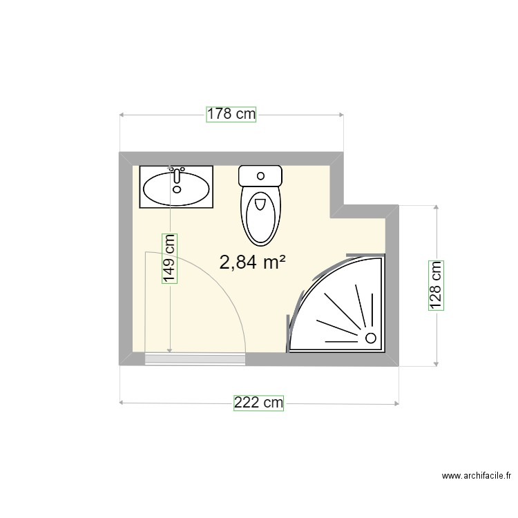 sdb casa. Plan de 1 pièce et 3 m2