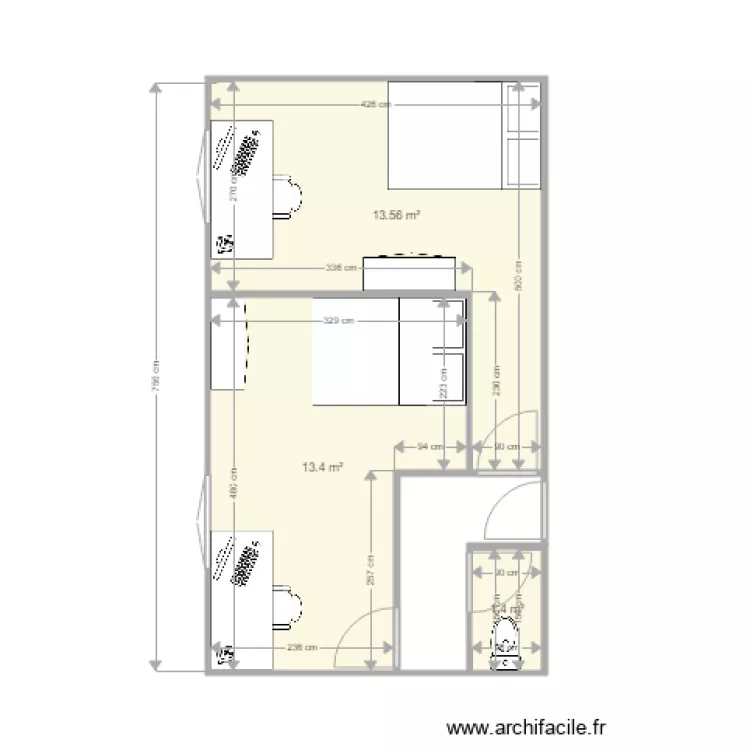 extension 2 chambres. Plan de 
