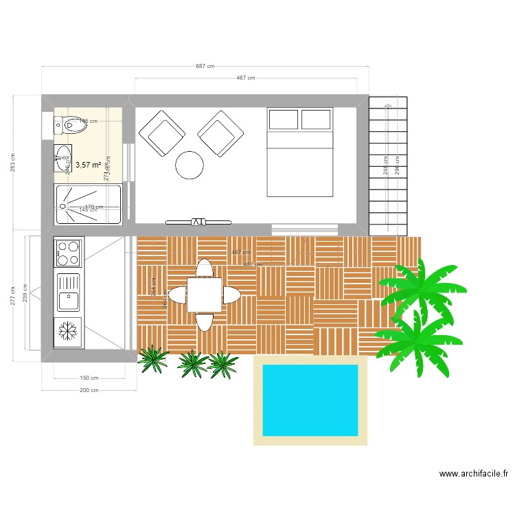 BUNGALOW 1. Plan de 1 pièce et 4 m2