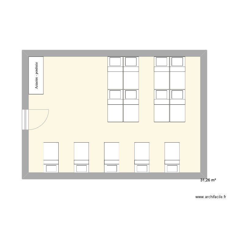 dortoir maternel. Plan de 1 pièce et 31 m2