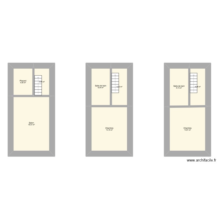 bergeron. Plan de 9 pièces et 75 m2