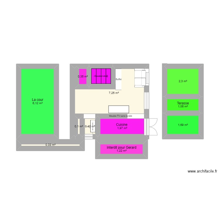 anniv maison. Plan de 11 pièces et 23 m2