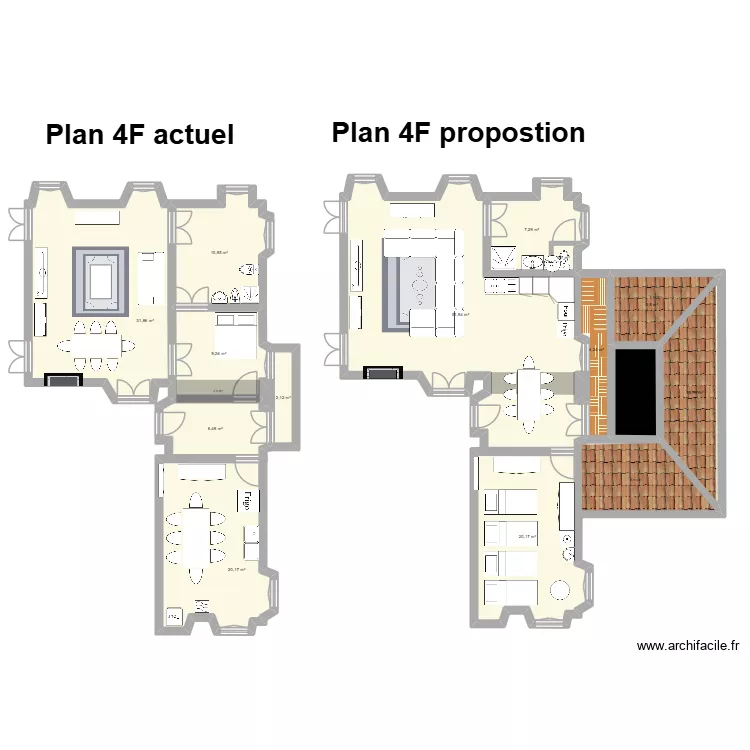 Plan F4 ancien et nouveau. Plan de 14 et 186 m² Plan F4 ancien et nouveau. Plan de 14 et 186 m²