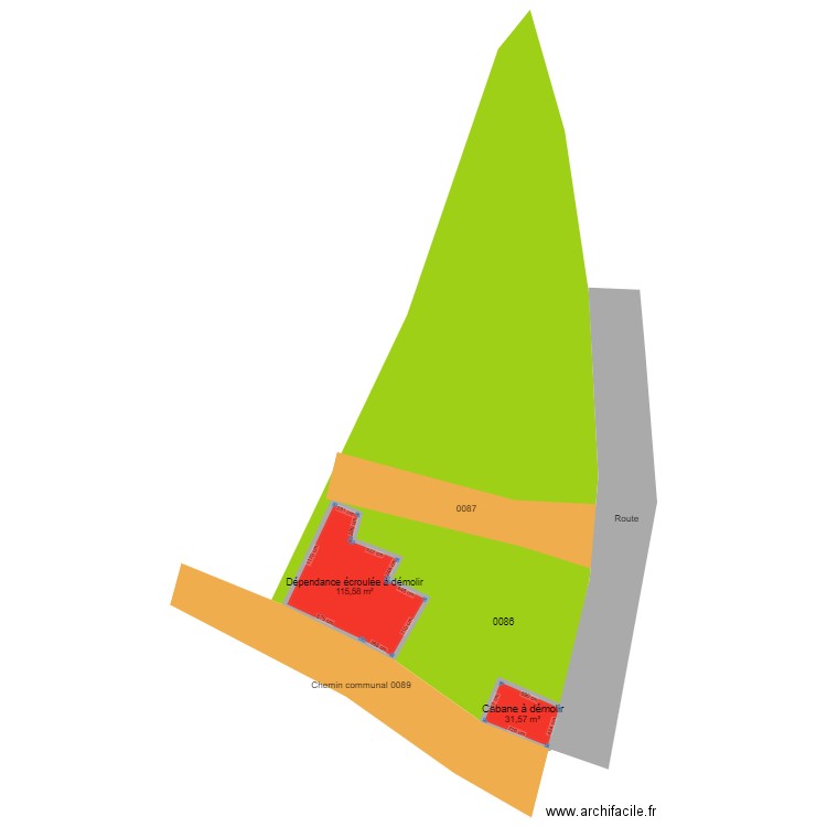 Dépendances à démolir. Plan de 2 pièces et 147 m2