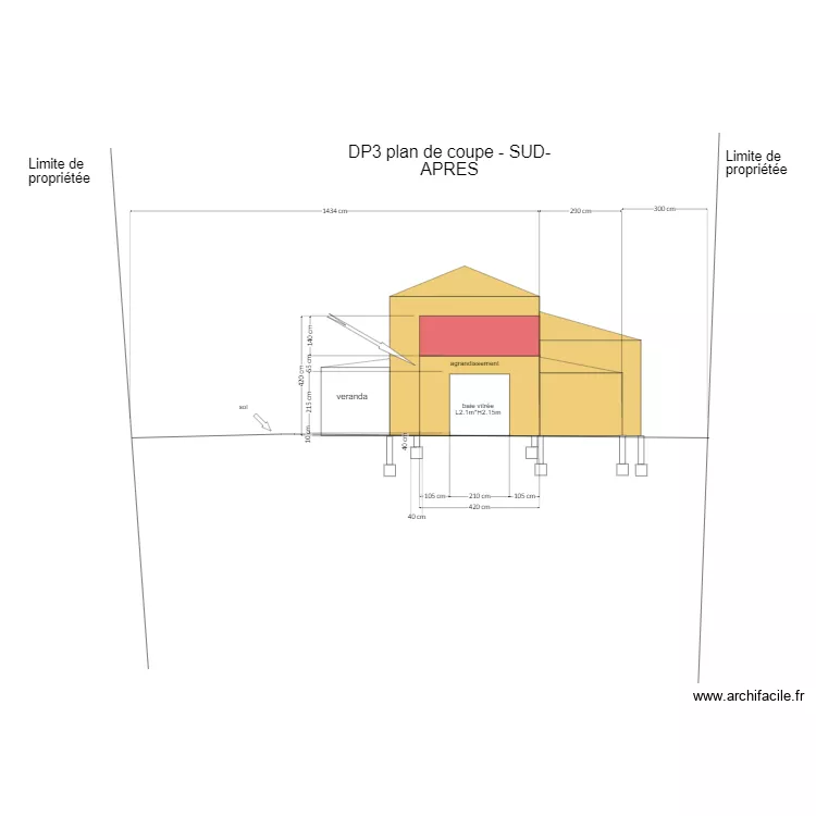 DP3 plan de coupe -sud-APRES Agrandissement. Plan de 