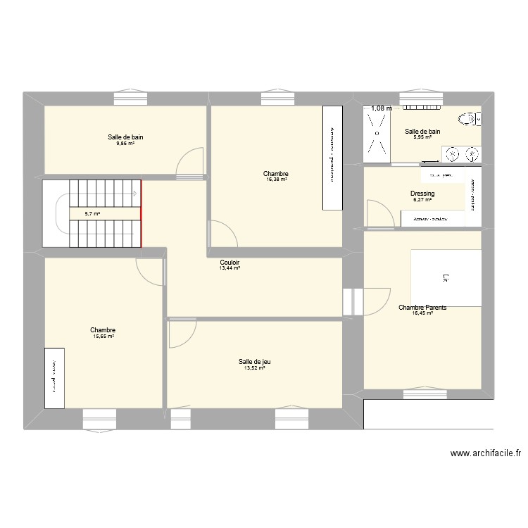 plan 1er Homma. Plan de 9 pièces et 103 m2
