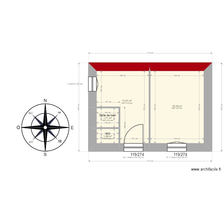 LAMAISON appart bas . Plan de 4 pièces et 30 m2