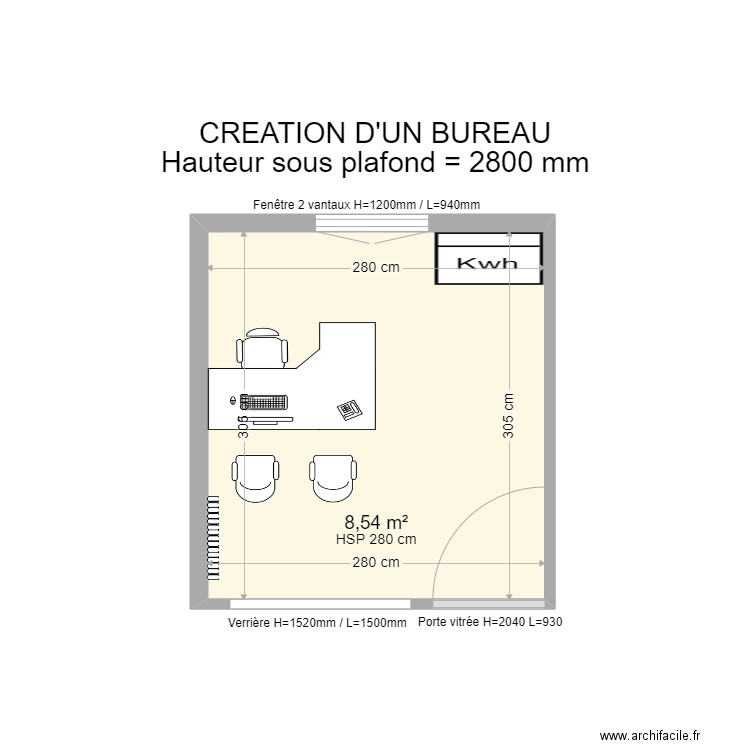 Bureau Espace Intérim Cognac 022022. Plan de 1 pièce et 9 m2