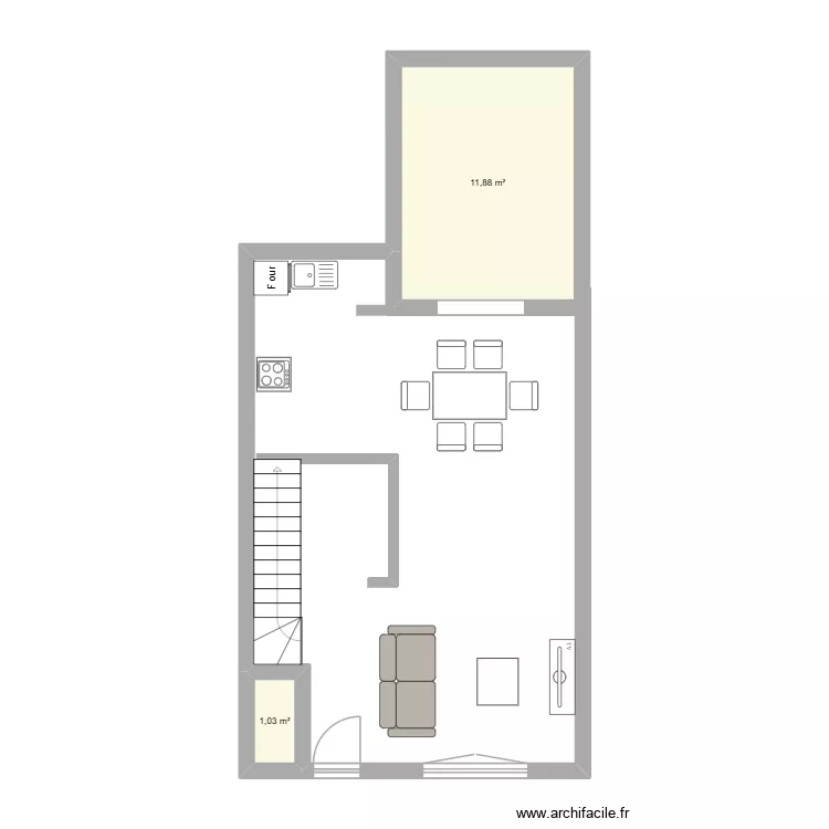 salon. Plan de 2 Pièces et 13 m²