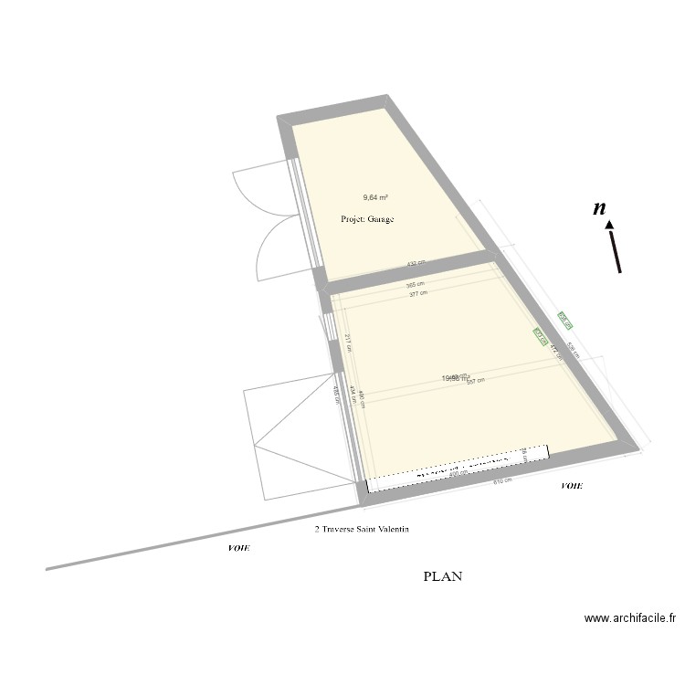 2 Plan de coupe vue de dessus cotation EXTENSION GARAGE EN BORDURE. Plan de 2 pièces et 30 m2