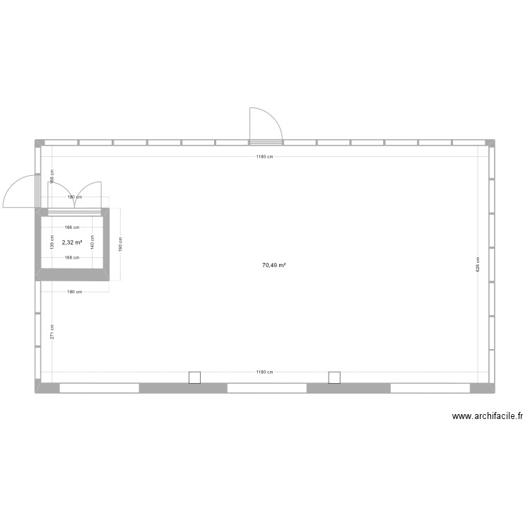 Classe. Plan de 2 pièces et 73 m2