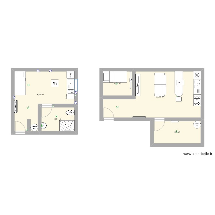 stduio. Plan de 0 pièce et 0 m2