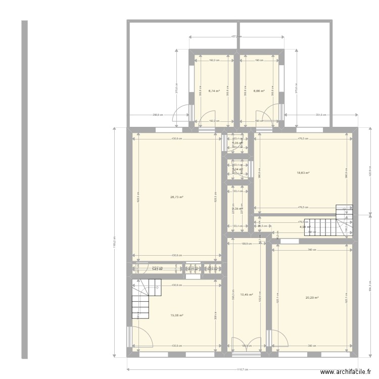 Projet Fleurus 2. Plan de 14 pièces et 116 m2