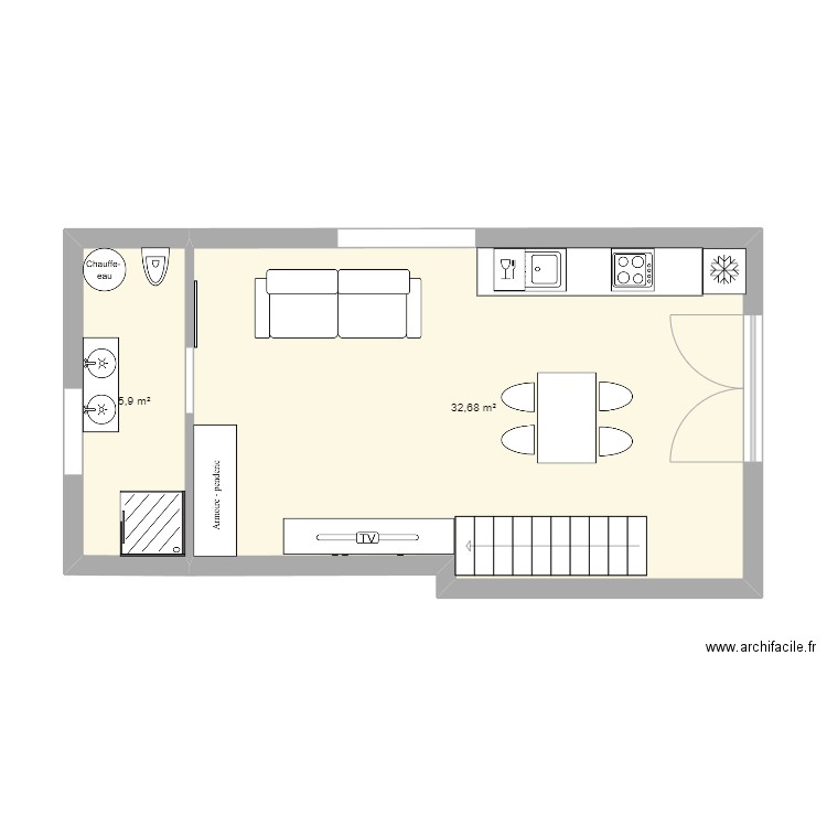 Studio version II. Plan de 2 pièces et 39 m2