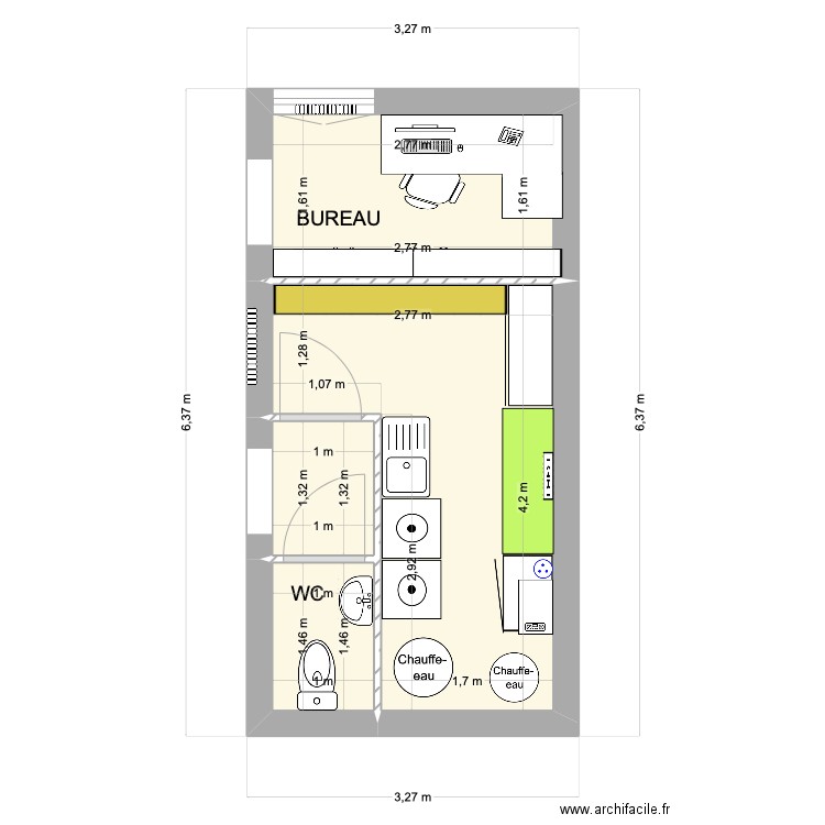 Buanderie + bureau Rdc 23-02. Plan de 4 pièces et 16 m2
