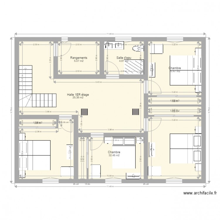 Mason Burjassote. Plan de 8 pièces et 82 m2