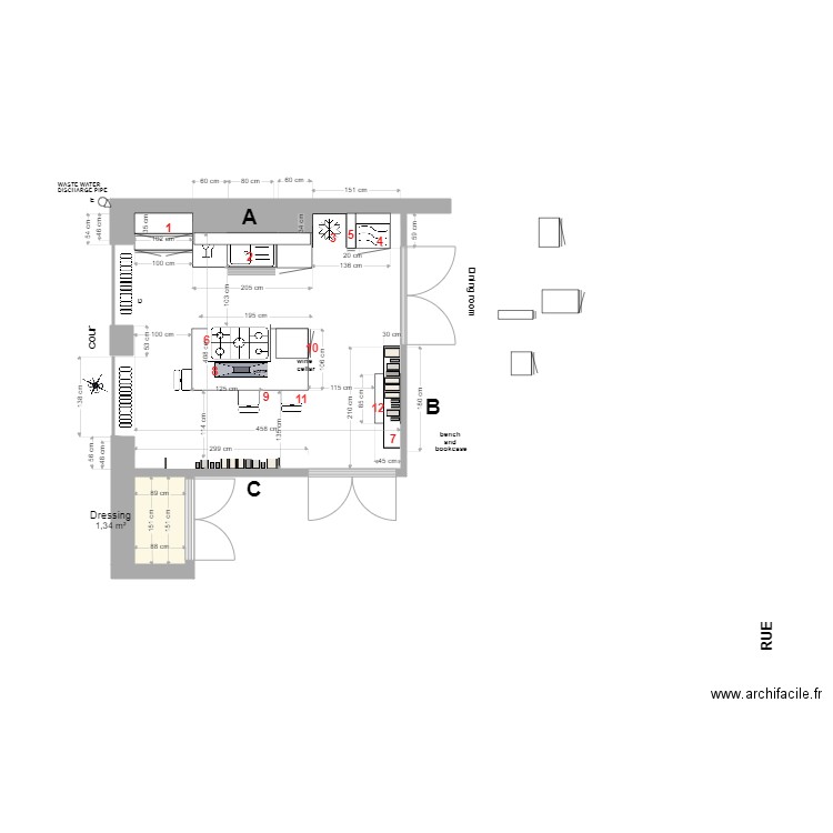 Cuisine aménagée modification octobre 2. Plan de 1 pièce et 1 m2