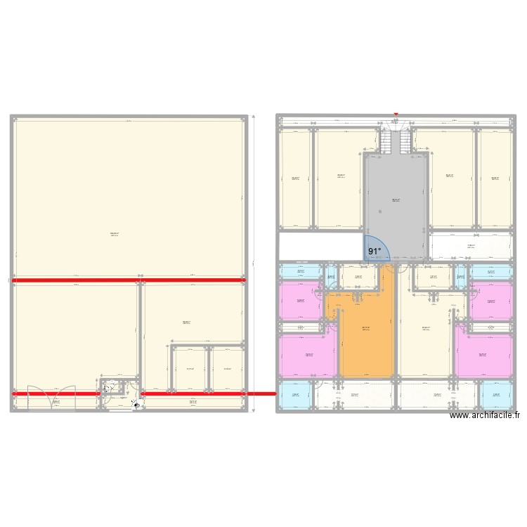 Immeuble R+4. Plan de 33 pièces et 912 m2