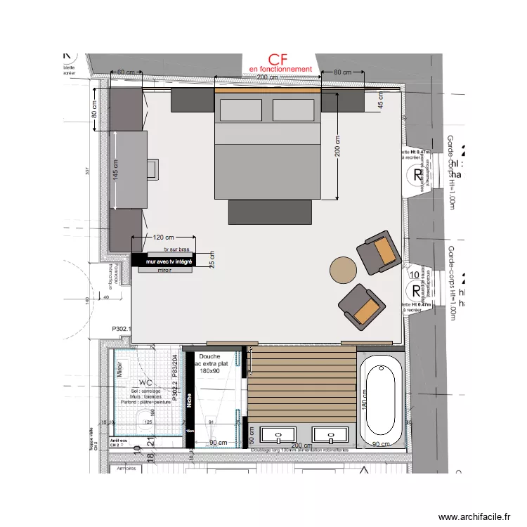 chambre 2 plan &eacute;clairage. Plan de 