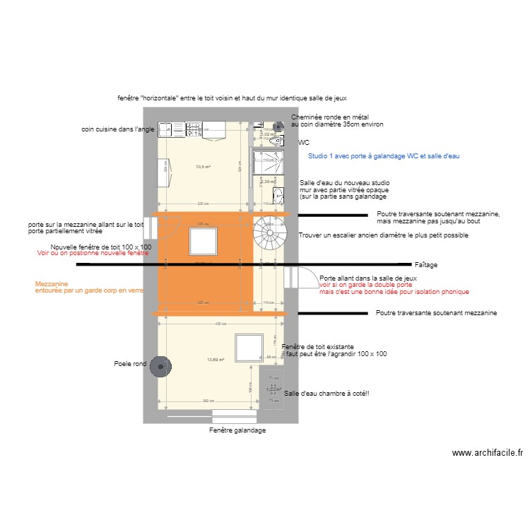 Studio 1 salle d eau en bas. Plan de 0 pièce et 0 m2