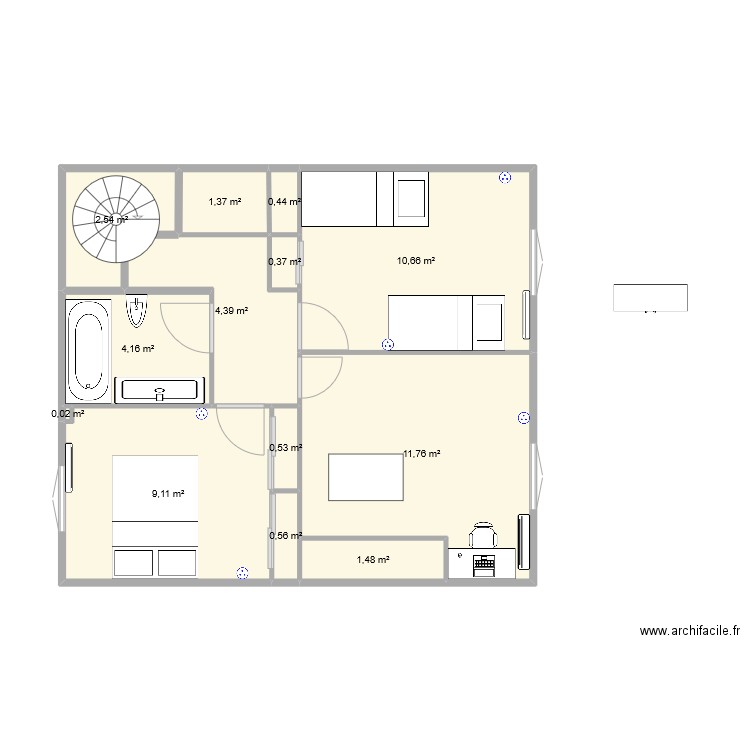 Plan version 2. Plan de 13 pièces et 47 m2