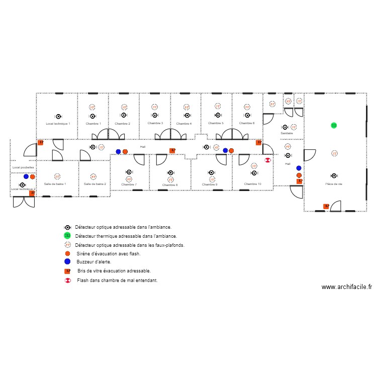 ERE rez implantation détection incendie. Plan de 0 pièce et 0 m2