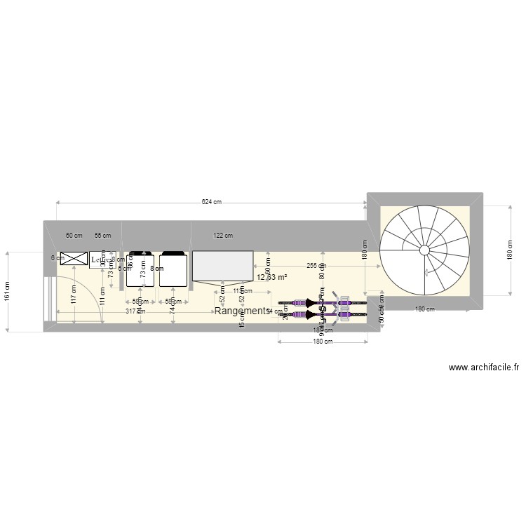 RDC aménagement couloir patisserie. Plan de 1 pièce et 13 m2