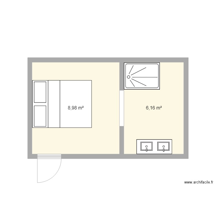 chambre redha. Plan de 2 pièces et 15 m2