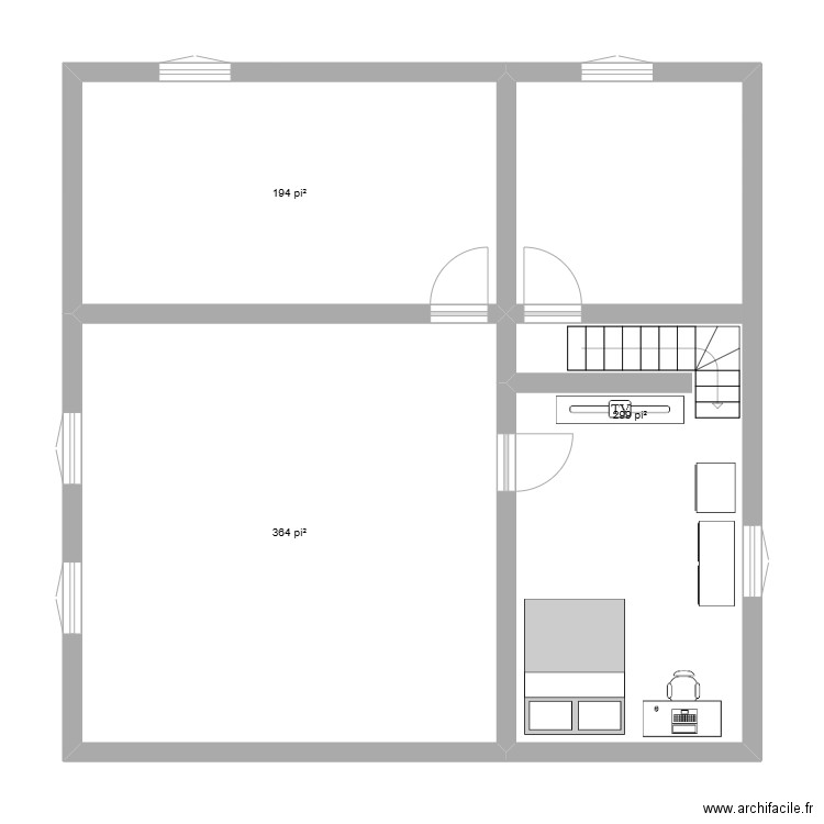 math 1. Plan de 3 pièces et 80 m2