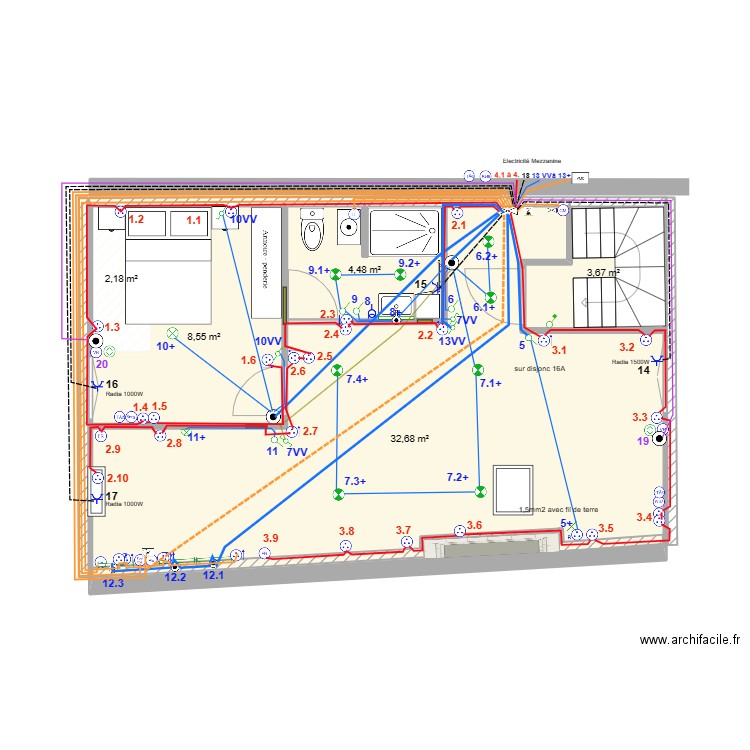 Appartement 3ème étage définitif Schéma Electrique. Plan de 5 pièces et 52 m2