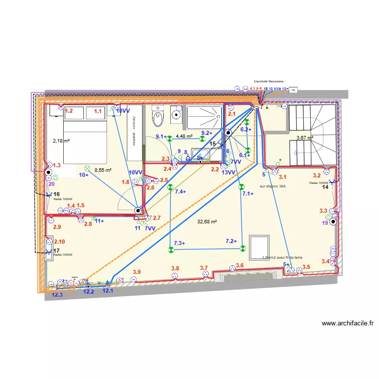 Appartement 3&egrave;me &eacute;tage d&eacute;finitif Sch&eacute;ma Electrique. Plan de 