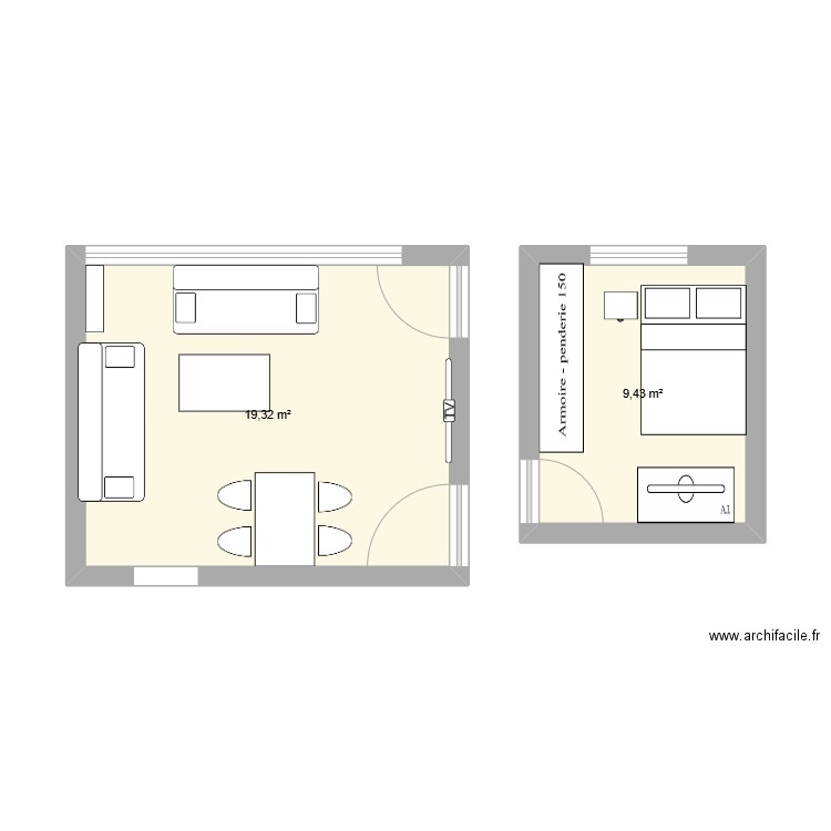 PAPA2. Plan de 2 pièces et 29 m2