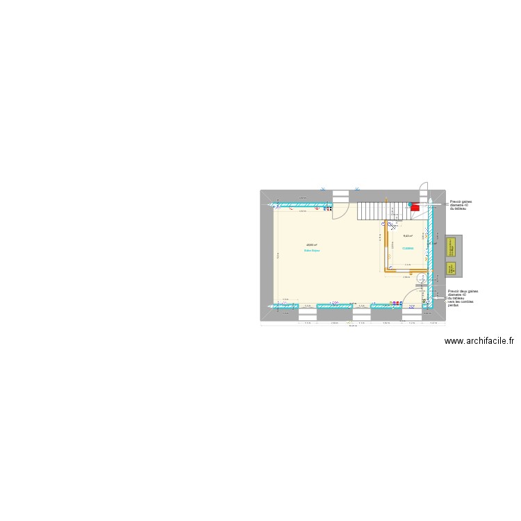 FRADIN RDC Electricité. Plan de 3 pièces et 55 m2
