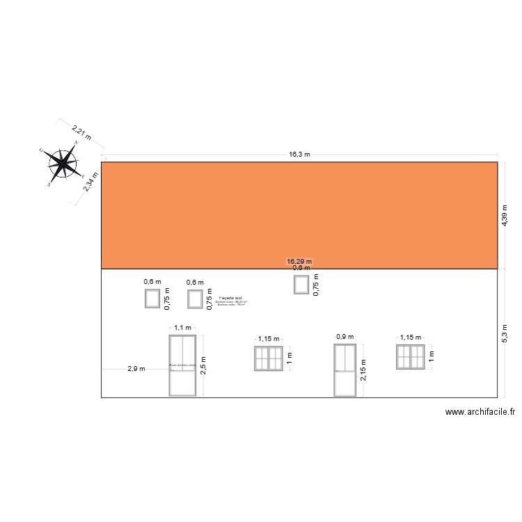 plan facade sud. Plan de 0 pièce et 0 m2