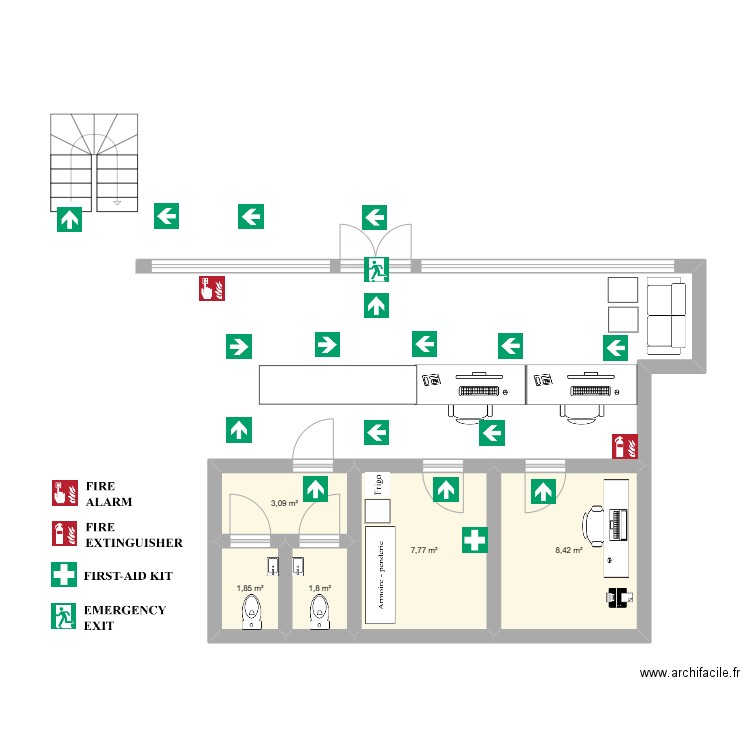 plan de sortie de secours said. Plan de 5 pièces et 23 m2