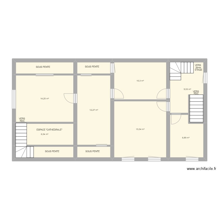 1er étage FORVILLE. Plan de 11 pièces et 86 m2