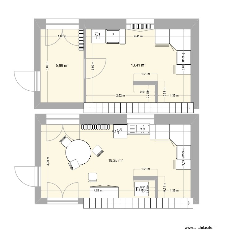 agrandissement cuisine Maslevergne. Plan de 3 pièces et 38 m2
