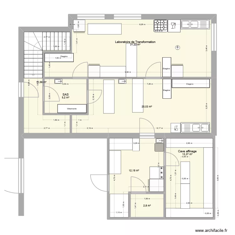 fromagerie2. Plan de 7 Pièces et 100 m²