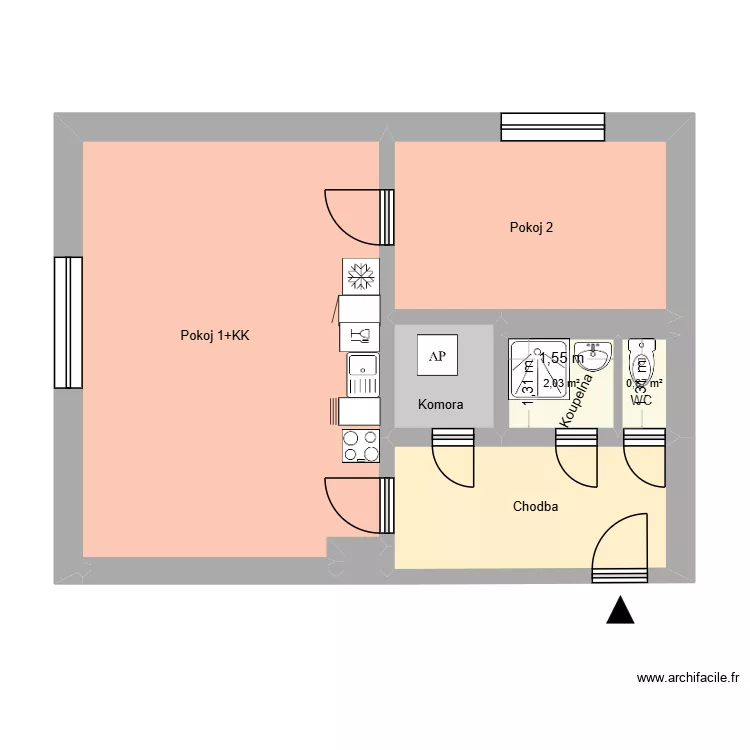 V&yacute;stavn&iacute; 2305, byt 1 var 2+KK skutečn&yacute; stav. Plan de 13 pièces et 170 m²