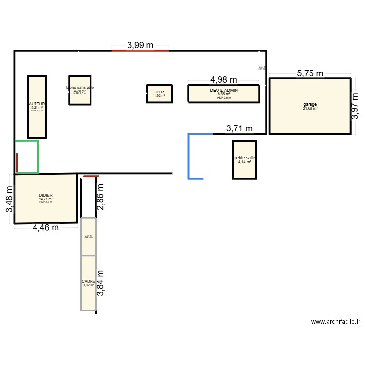 Plan actuel. Plan de 10 pièces et 64 m2