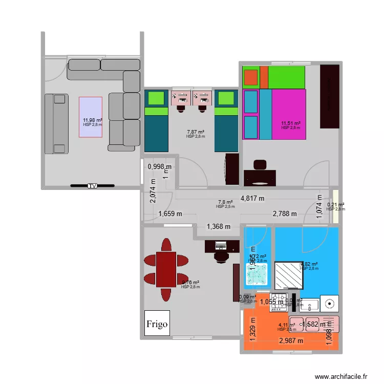 kiki. Plan de 11  et 60 m²