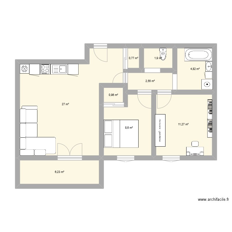 Cournon achat. Plan de 9 pièces et 64 m2