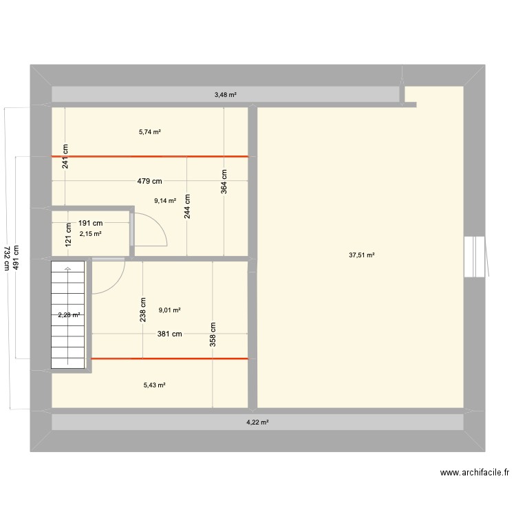 2ème étage cote. Plan de 9 pièces et 79 m2