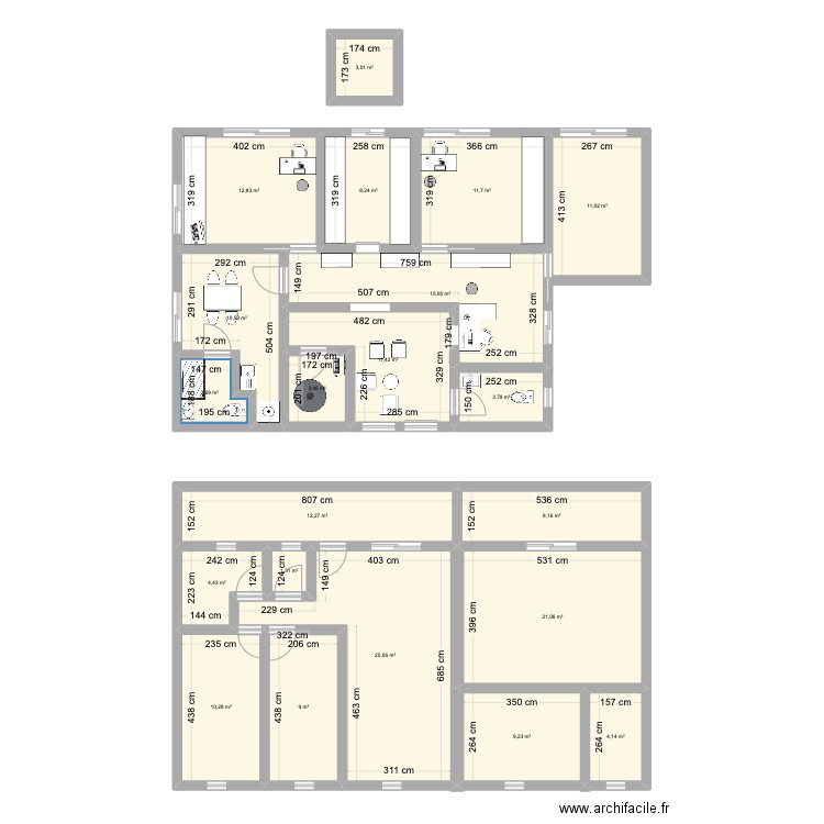 CABINET. Plan de 21 pièces et 200 m2