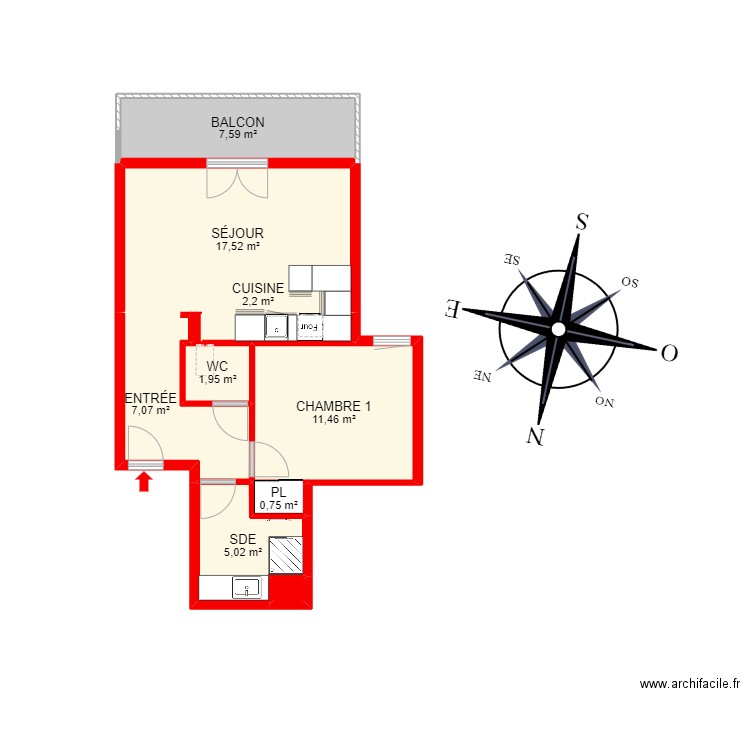 BI 19568 - . Plan de 11 pièces et 63 m2