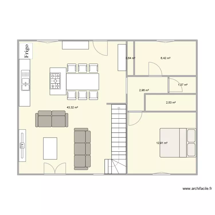 lokorn bas. Plan de 7 Pièces et 70 m²