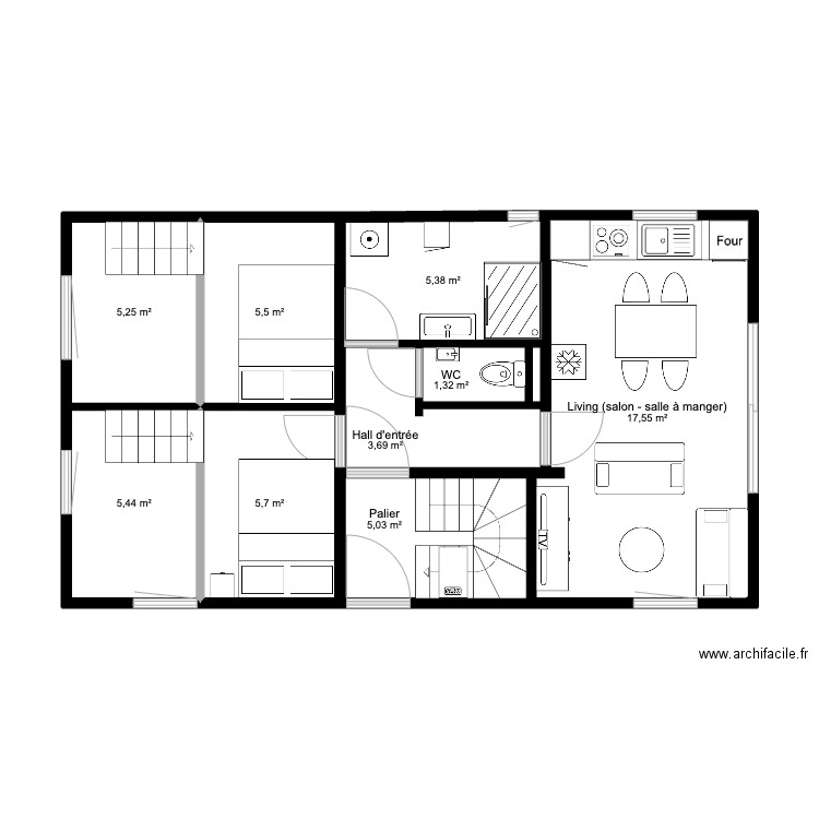 Annexe Tenderie mezzanine meubles. Plan de 10 pièces et 55 m2