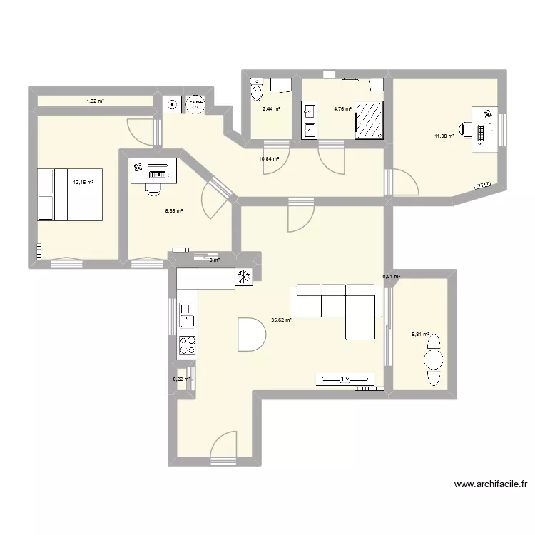Appart. Plan de 12  et 93 m²