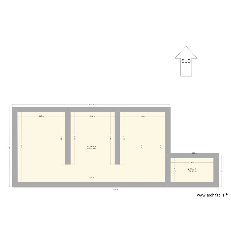 Mouron1. Plan de 2 pièces et 50 m2