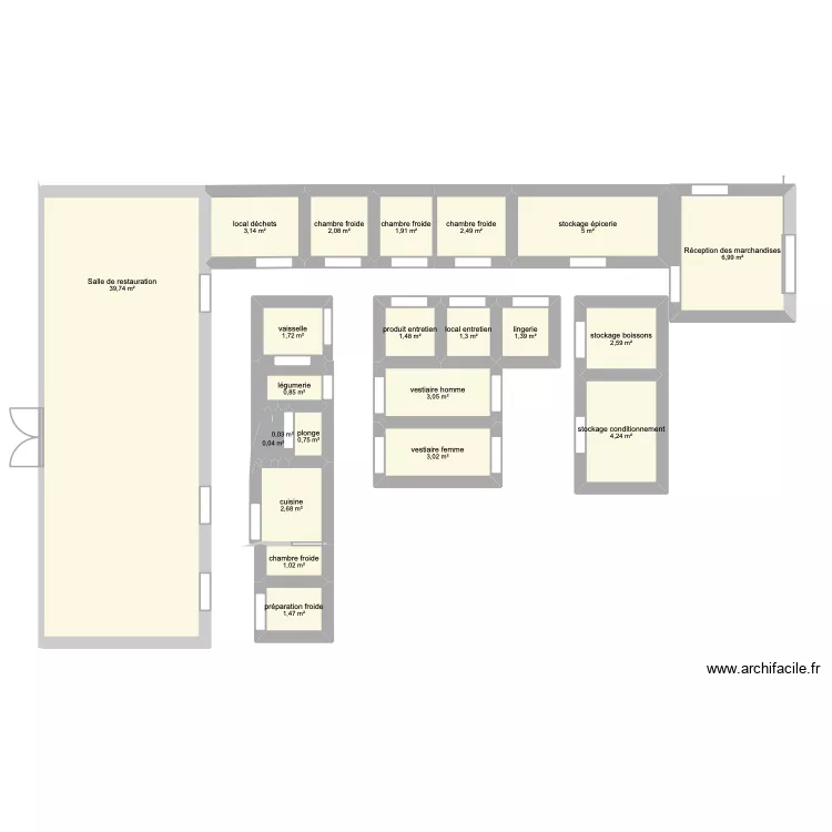 plan de cuisine CROUS. Plan de 22  et 87 m²